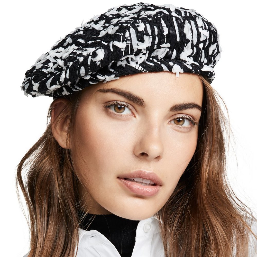 Eugenia Kim Cotton Tweed Hat Blue/White Beret Styl